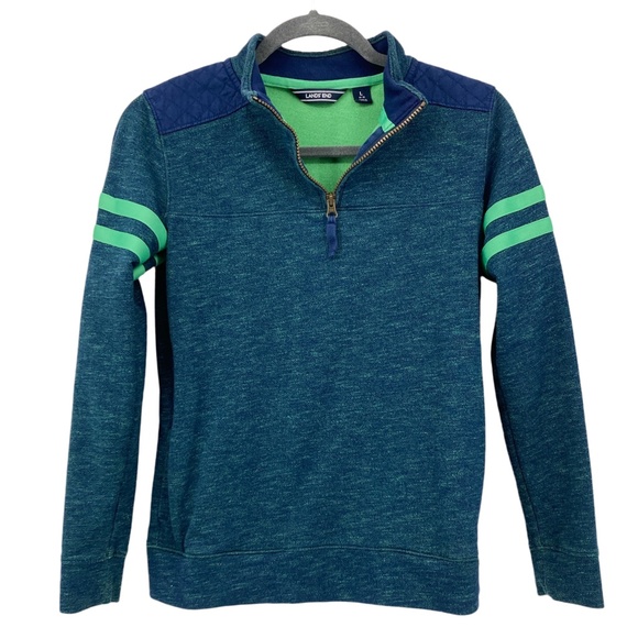 Kids Lands' End Marled Navy Quarter Zip Pullover Sweatshirt - Picture 1 of 10